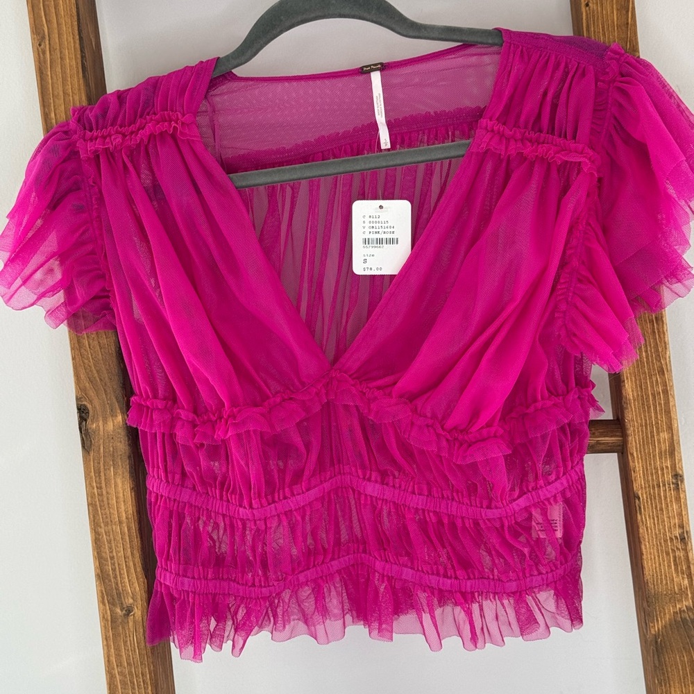 Free People Sheer Pink Ruffle Top